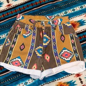 Vintage Aztec Pattern Jean Shorts